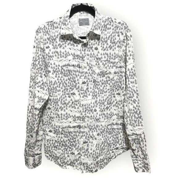 Organic Cotton ‘Madison’ White Black Mountain Scenery Patterned Shirt Medium - Picture 2 of 9